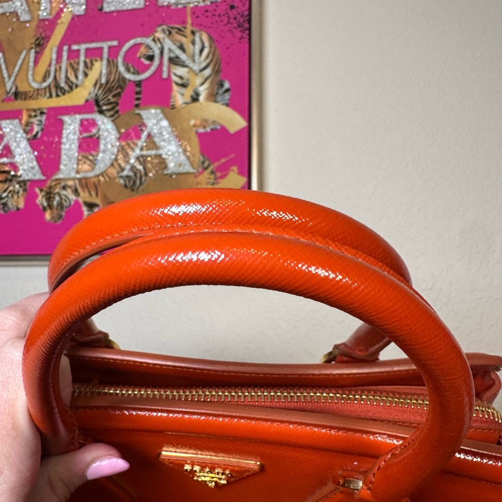 Prada Orange Saffiano Leather Satchel with Gold Hardware - Picture 7 of 15